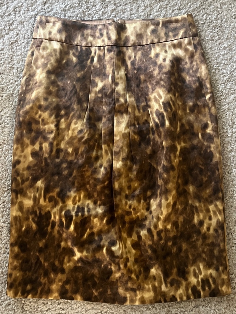 J. Crew Women's Brown Gold Animal Print Silk Wool Blend Pencil Skirt Size 0 NWT
